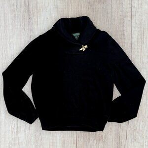 Lauren Ralph Lauren Shawl Collar Sweater Gold Toggle Pullover Black/NavyBlue XL